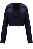 Navy Double Button Detail Fur Hooded Trench Coat
