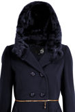 Navy Double Button Detail Fur Hooded Trench Coat