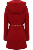 Red Double Button Detail Fur Hooded Trench Coat