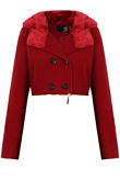 Red Double Button Detail Fur Hooded Trench Coat