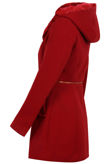 Red Double Button Detail Fur Hooded Trench Coat
