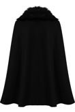 Black Fur Collar Wool Cape Overcoat