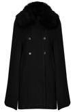 Black Fur Collar Wool Cape Overcoat