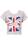 Mocha British Flag Cropped T-Shirts