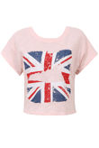 Pink British Flag Cropped T-Shirts