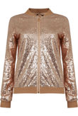Beige Sequin Bomber Jacket