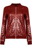 Wine Sequin Bomber Jacket