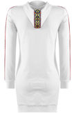 Cream Knitted Lace Trim Sleeves Hooded Dress
