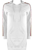 Cream Knitted Lace Trim Sleeves Hooded Dress