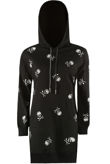 Black Longline Hoodie With Skull Print