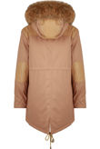 Beige PVC Patch Detail Parka Coat