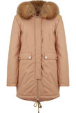 Beige PVC Patch Detail Parka Coat