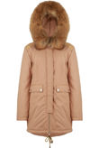 Beige PVC Patch Detail Parka Coat
