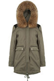 Khaki PVC Patch Detail Parka Coat 