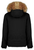  Black Waist Tie Fur Hood Parka Jacket