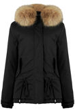  Black Waist Tie Fur Hood Parka Jacket