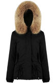  Black Waist Tie Fur Hood Parka Jacket