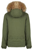 Khaki Waist Tie Fur Hood Parka Jacket
