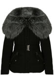Black Quilted Jacket with Heavy Fur Collar