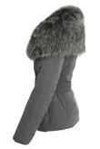 Grey Quilted Jacket with Heavy Fur Collar 
