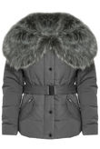 Grey Quilted Jacket with Heavy Fur Collar 