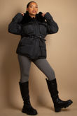 Black Quilted Jacket with Heavy Fur Collar