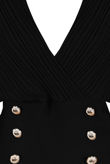 Black Golden Button Trim Low Neck Wrap Up Tops