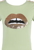 Green Lips Trim Golden Button Tees