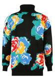 Floral Polo Neck Jumper in Black