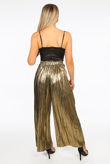Gold Pleated Foil Wide Leg Trousers