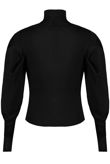 Black Pleated Sleeve High Neck Ribbed Jumper