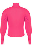 Fuchsia Pleated Sleeve High Neck Ribbed Jumper