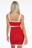 Red Buttons Up Side Pocketed Bodycon Dress
