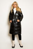 Black High Shine Hooded Long Puffer Jacket