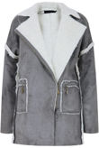  Grey Suede Textured Aviator Coat 