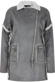  Grey Suede Textured Aviator Coat 
