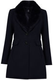 Navy Soft Fur Collar Long Coat
