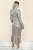 Gold Sequin Wrap Look Midi Dress