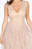 Lace & Ruffle Tulle Sleeveless Maxi Dress In Nude