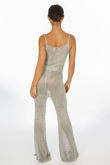 Metallic Knitted Crop Top & Trouser In Silver