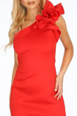 Red Neoprene One Shoulder Frill Trim Dress