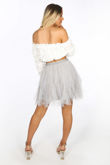 Ruffle Draped Mini Tulle Skirt In Grey