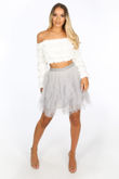 Ruffle Draped Mini Tulle Skirt In Grey