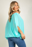 Mint Chiffon Oversized Top With Jersey Underband