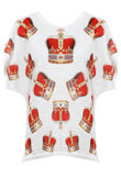 Crown Print Stud Detailed Baggy Tops