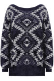 Blue Zic Zag Diamond print  Detail Mohair Jumper