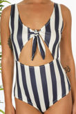 Navy Striped Tie Front Swimsuit 