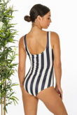 Navy Striped Tie Front Swimsuit 