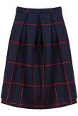 Navy Pintuck Pleated Flared Skirt