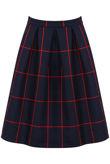 Navy Pintuck Pleated Flared Skirt